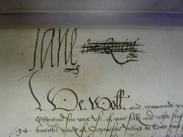 MS 328, doc36r. Signature of Lady Jane Grey as Queen, 16thC