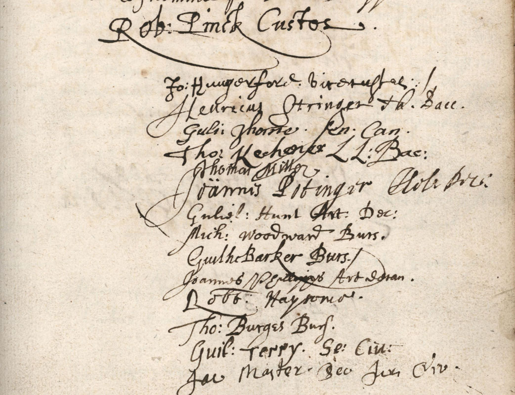NCA 957, Signatures of Warden Pincke and the Fellows, from Orders Book of the Warden and Thirteen, 1636